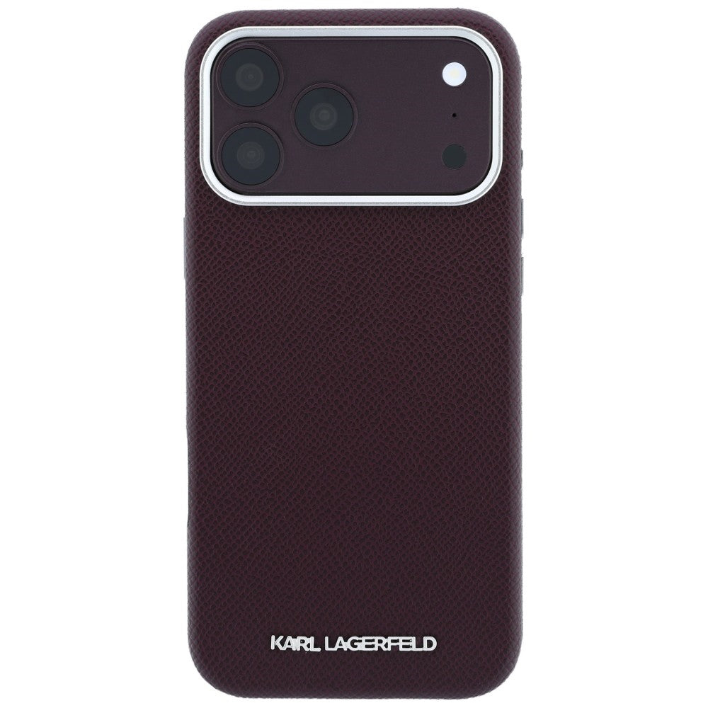 Калъф MagSafe за Apple iPhone 18 Pro / 17 Pro, Karl Lagerfeld, Зърнест Удължен Лого, Бордо
