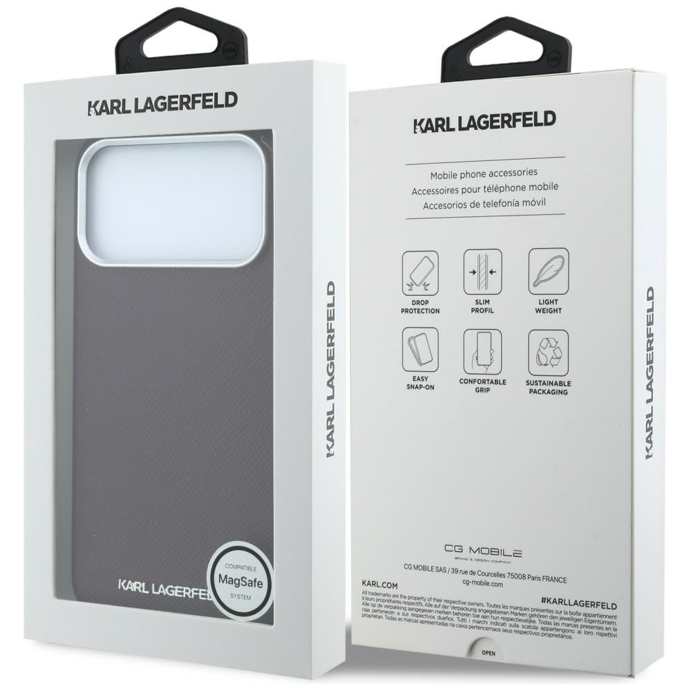 Калъф MagSafe за Apple iPhone 18 Pro / 17 Pro, Karl Lagerfeld, Зърнест Удължен Лого, Бордо