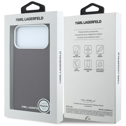 Калъф MagSafe за Apple iPhone 18 Pro / 17 Pro, Karl Lagerfeld, Зърнест Удължен Лого, Бордо