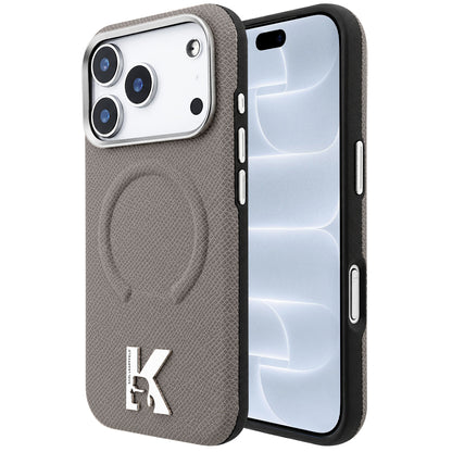 Калъф MagSafe за Apple iPhone 18 Pro / 17 Pro, Karl Lagerfeld, Зърнест релефен пръстен, Бежов
