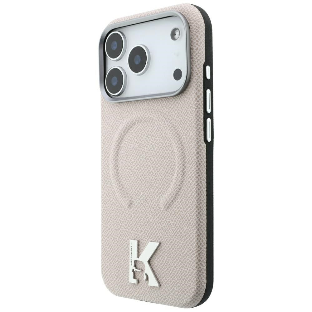 Калъф MagSafe за Apple iPhone 18 Pro / 17 Pro, Karl Lagerfeld, Зърнест релефен пръстен, Бежов