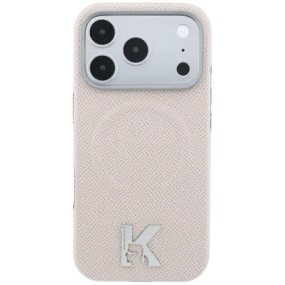 Калъф MagSafe за Apple iPhone 18 Pro / 17 Pro, Karl Lagerfeld, Зърнест релефен пръстен, Бежов