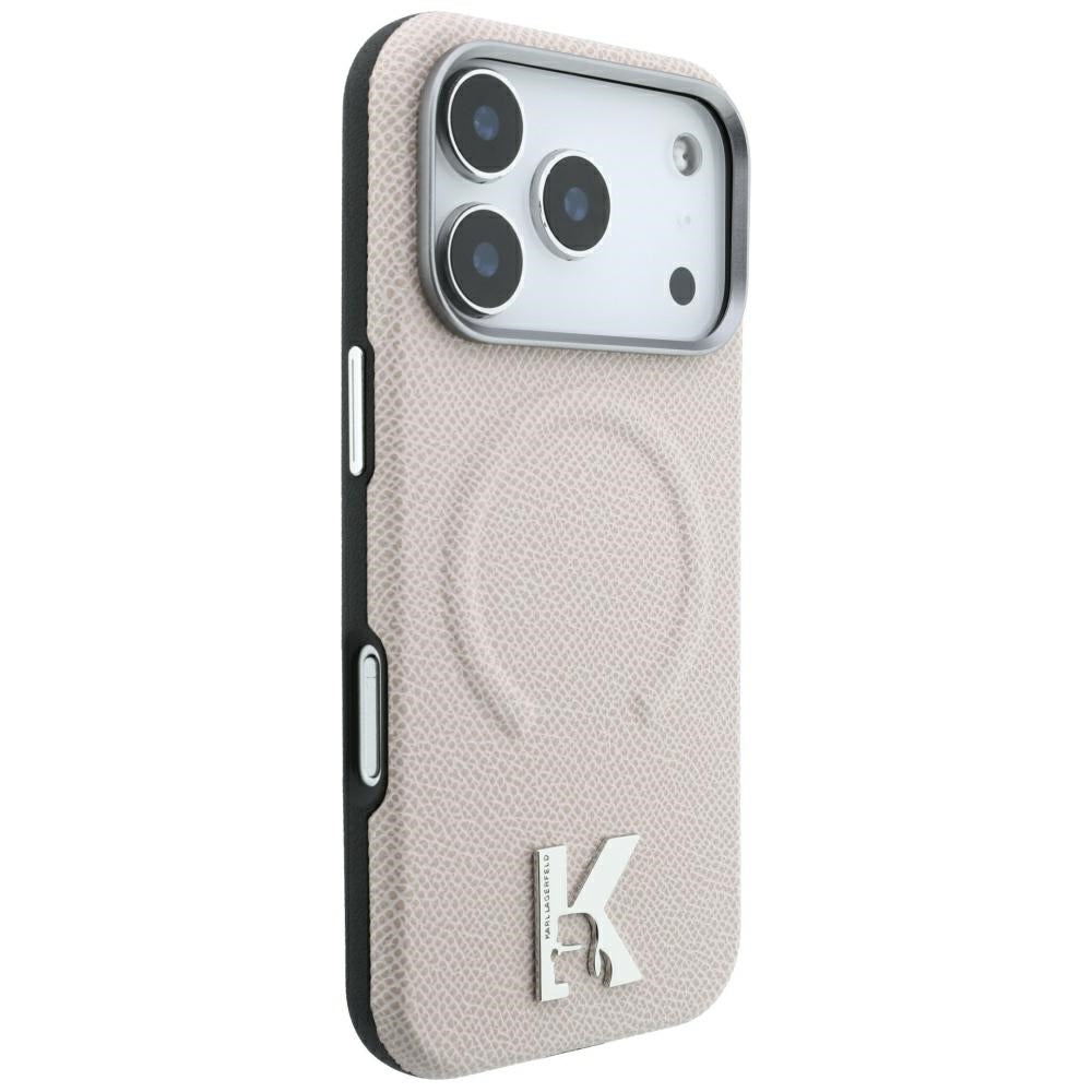 Калъф MagSafe за Apple iPhone 18 Pro / 17 Pro, Karl Lagerfeld, Зърнест релефен пръстен, Бежов