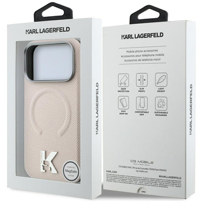 Калъф MagSafe за Apple iPhone 18 Pro / 17 Pro, Karl Lagerfeld, Зърнест релефен пръстен, Бежов