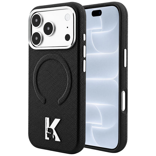 Калъф MagSafe за Apple iPhone 18 Pro / 17 Pro, Karl Lagerfeld, с релефен зърнест пръстен, черен