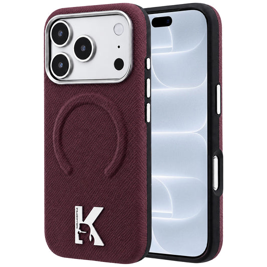 Калъф MagSafe за Apple iPhone 18 Pro / 17 Pro, Karl Lagerfeld, зърнест релефен пръстен, бордо