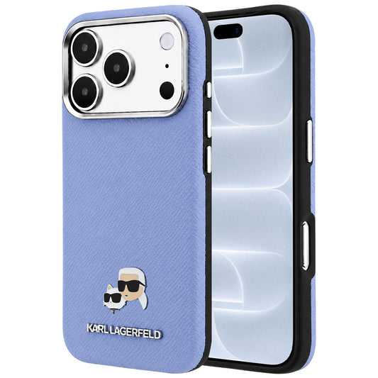 Калъф MagSafe за Apple iPhone 18 Pro / 17 Pro, Karl Lagerfeld, Grained Karl & Choupette Head's Metal, Bleu