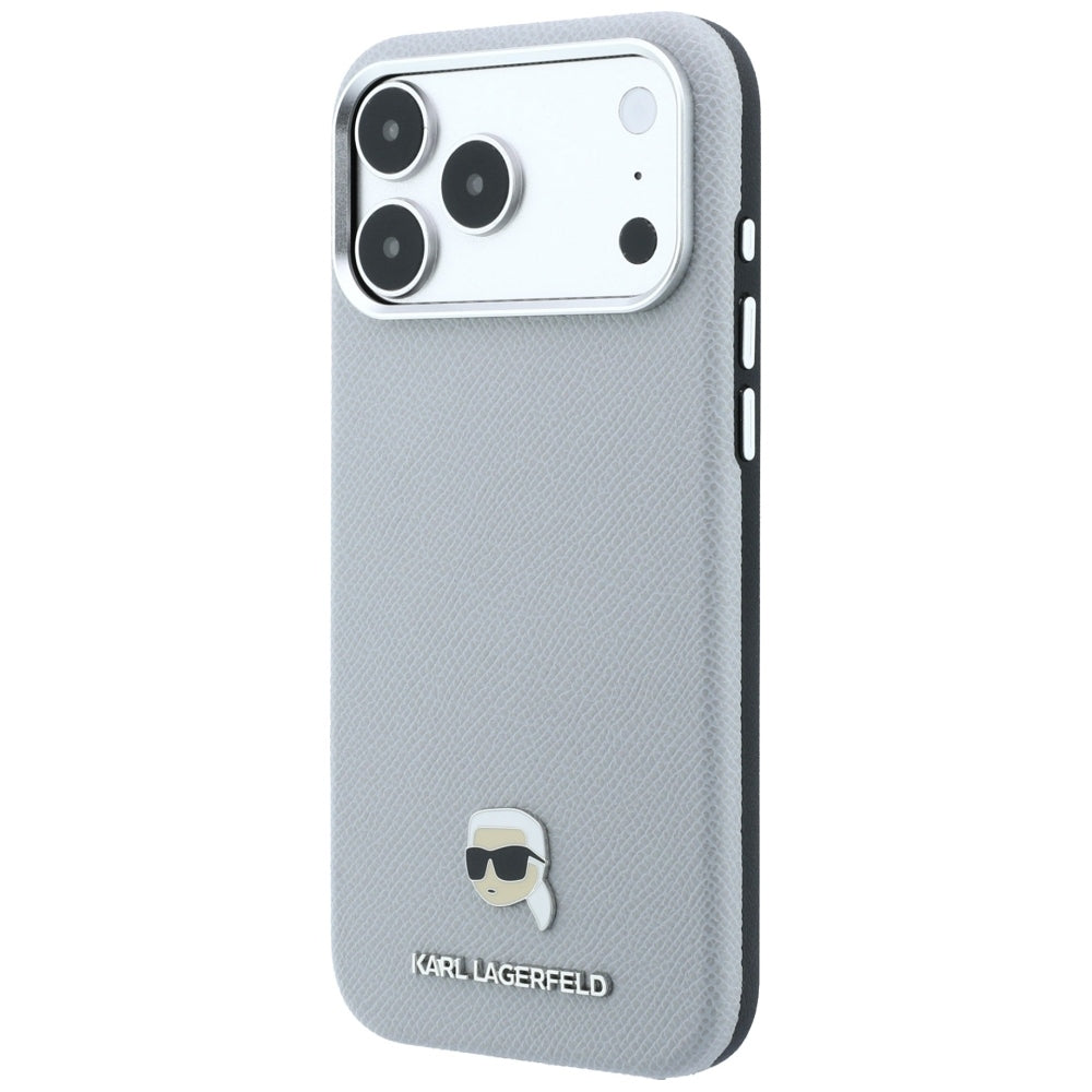 MagSafe Case for Apple iPhone 18 Pro / 17 Pro, Karl Lagerfeld, Grained Karl Head's Metal, Gray