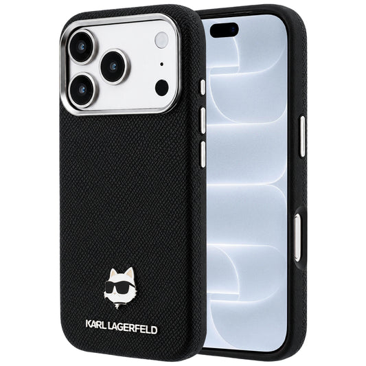 Калъф MagSafe за Apple iPhone 18 Pro / 17 Pro, Karl Lagerfeld, Grained Karl Head's Metal, Черен