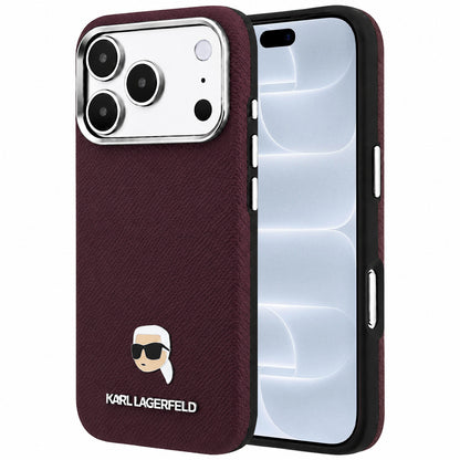 MagSafe Case for Apple iPhone 18 Pro / 17 Pro, Karl Lagerfeld, Grained Karl Head's Metal, Burgundy
