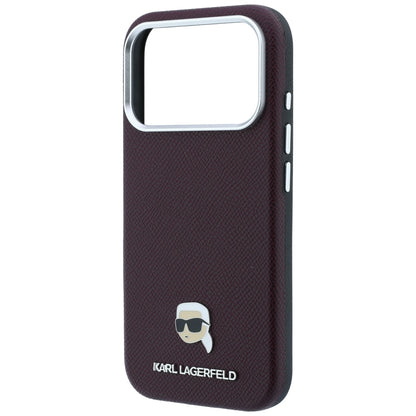 MagSafe Case for Apple iPhone 18 Pro / 17 Pro, Karl Lagerfeld, Grained Karl Head's Metal, Burgundy
