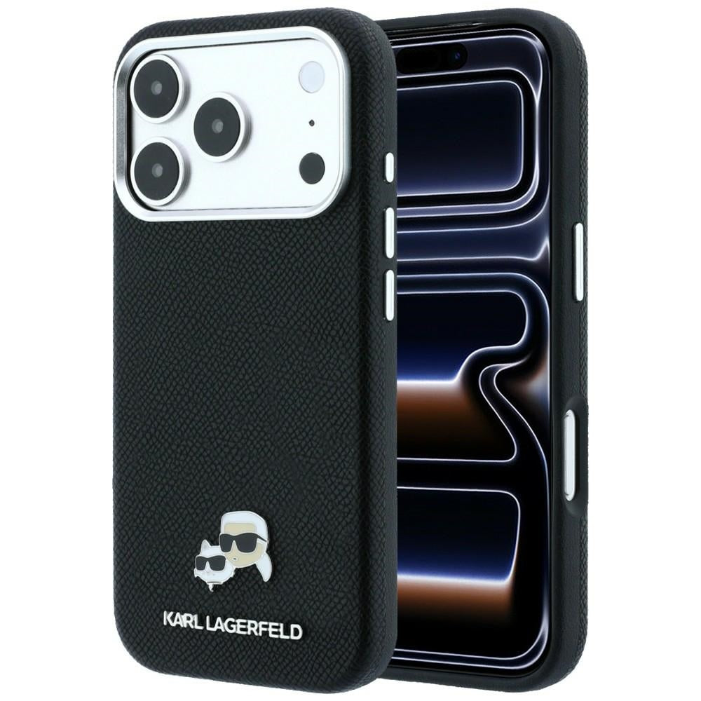 Калъф MagSafe за Apple iPhone 18 Pro / 17 Pro, Karl Lagerfeld, Grained KC Heads, Черен