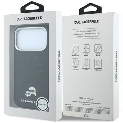 Калъф MagSafe за Apple iPhone 18 Pro / 17 Pro, Karl Lagerfeld, Grained KC Heads, Черен