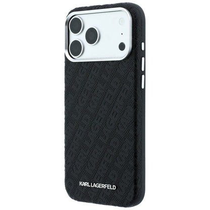 Калъф MagSafe за Apple iPhone 18 Pro / 17 Pro, Karl Lagerfeld, зърнест метален лого, черен