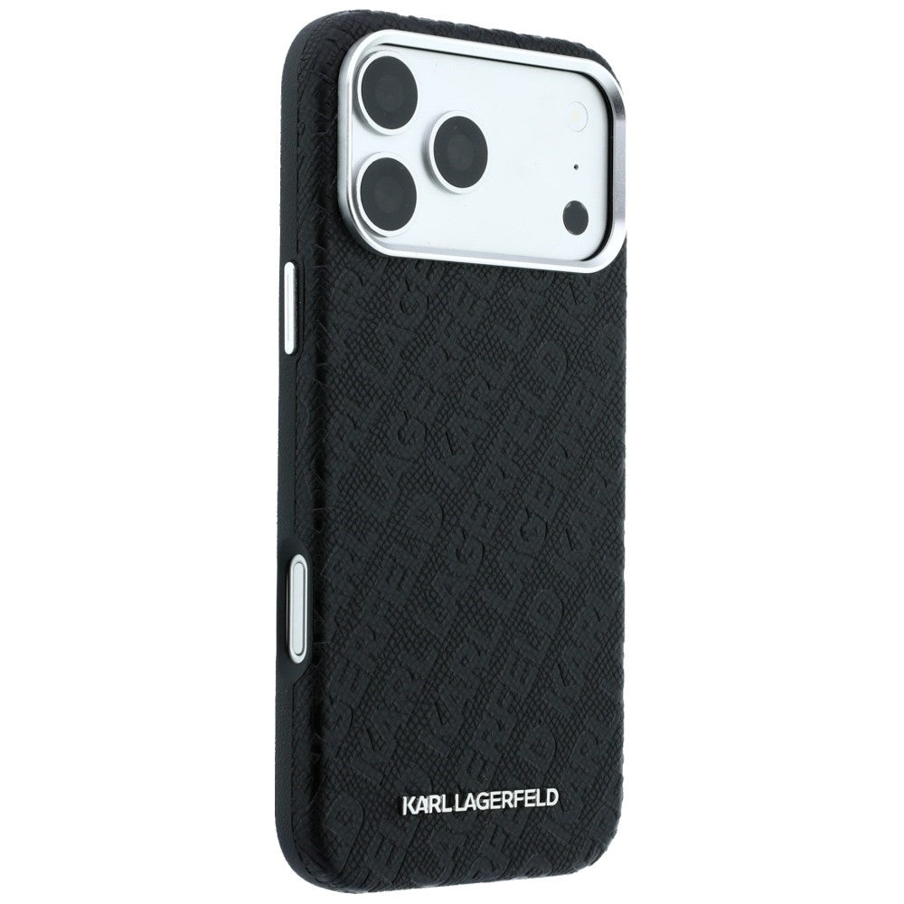 Калъф MagSafe за Apple iPhone 18 Pro / 17 Pro, Karl Lagerfeld, зърнест метален лого, черен