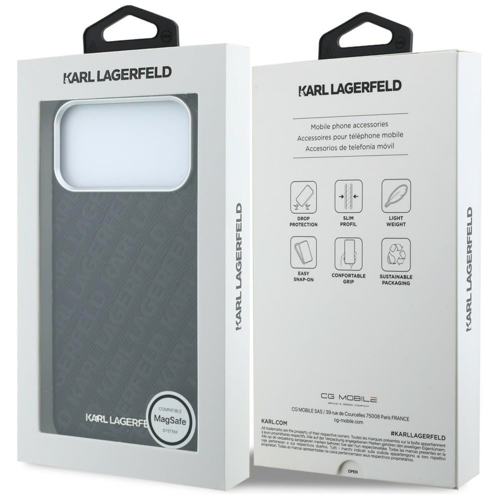 Калъф MagSafe за Apple iPhone 18 Pro / 17 Pro, Karl Lagerfeld, зърнест метален лого, черен