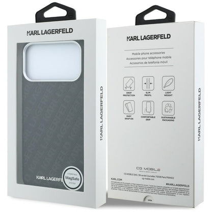 Калъф MagSafe за Apple iPhone 18 Pro / 17 Pro, Karl Lagerfeld, зърнест метален лого, черен