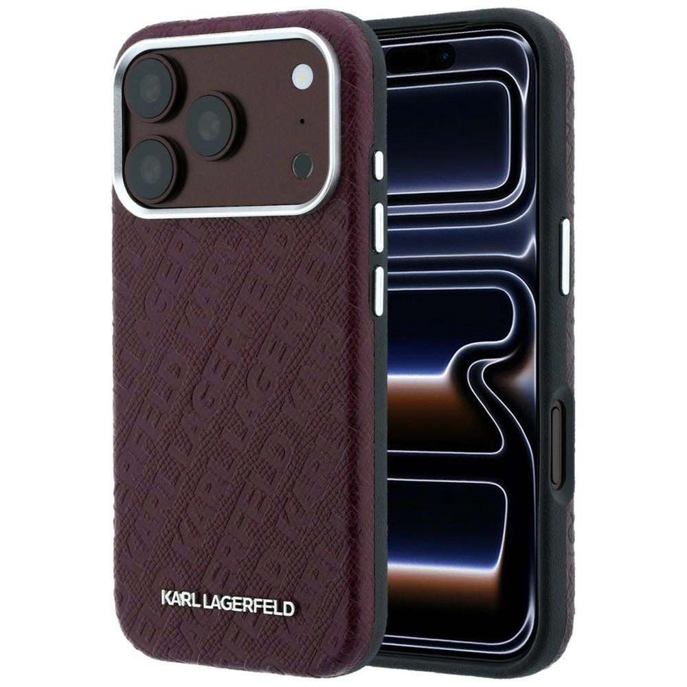 Калъф MagSafe за Apple iPhone 18 Pro / 17 Pro, Karl Lagerfeld, Лого от зърнест метал, Бордо