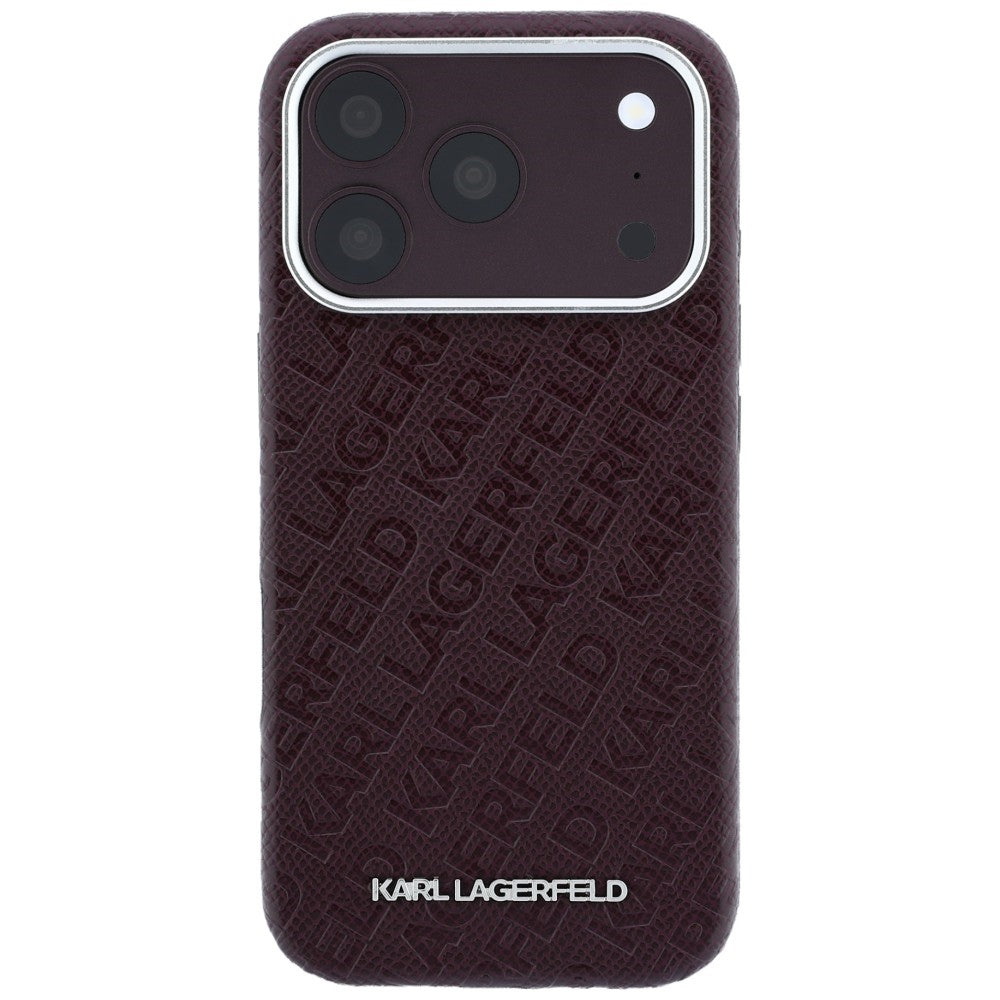 Калъф MagSafe за Apple iPhone 18 Pro / 17 Pro, Karl Lagerfeld, Лого от зърнест метал, Бордо