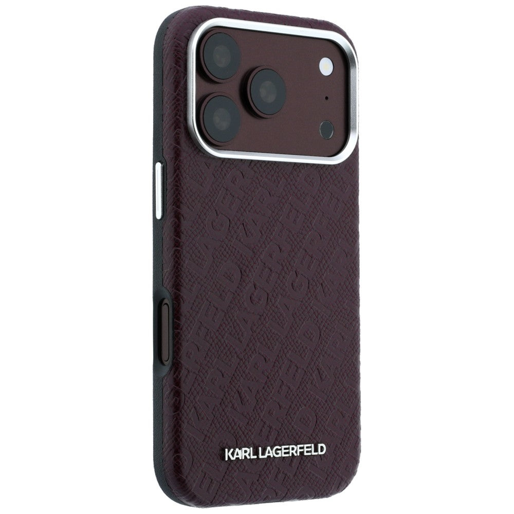 Калъф MagSafe за Apple iPhone 18 Pro / 17 Pro, Karl Lagerfeld, Лого от зърнест метал, Бордо