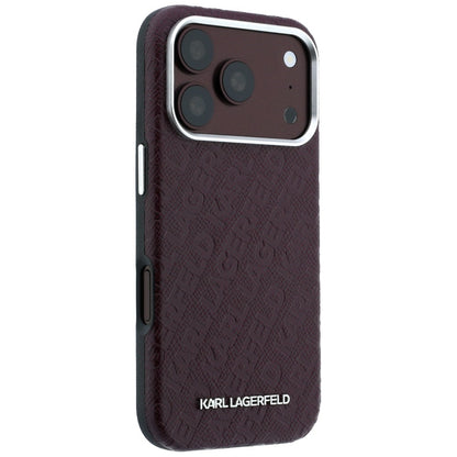 Калъф MagSafe за Apple iPhone 18 Pro / 17 Pro, Karl Lagerfeld, Лого от зърнест метал, Бордо