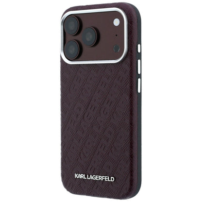 Калъф MagSafe за Apple iPhone 18 Pro / 17 Pro, Karl Lagerfeld, Лого от зърнест метал, Бордо