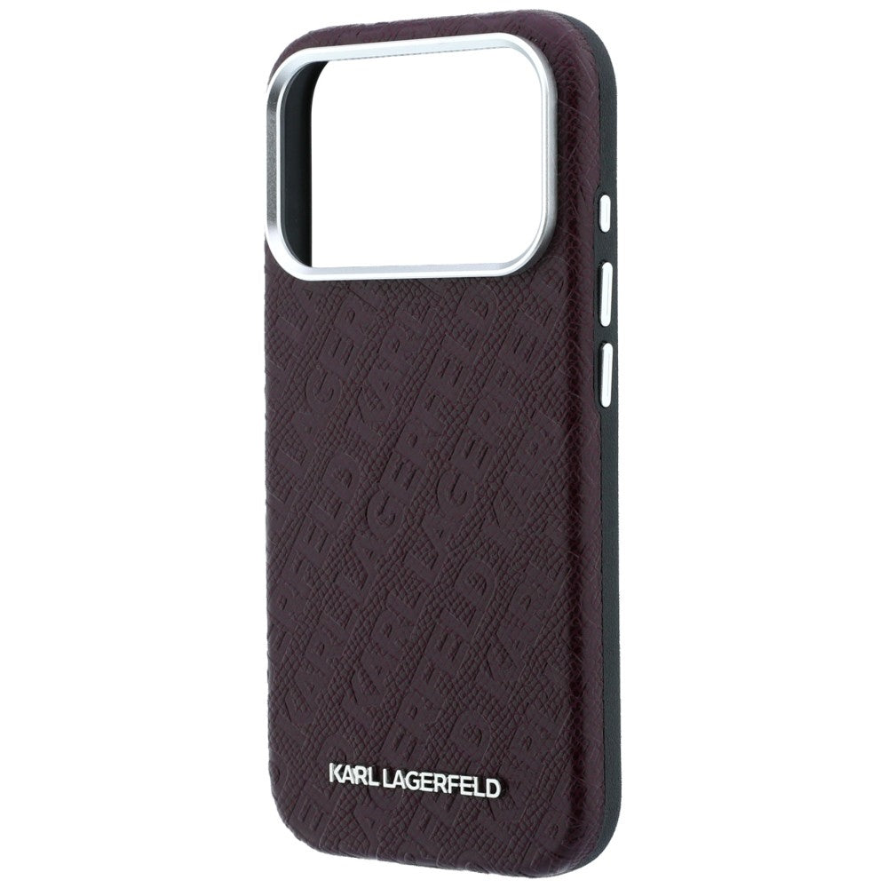 Калъф MagSafe за Apple iPhone 18 Pro / 17 Pro, Karl Lagerfeld, Лого от зърнест метал, Бордо