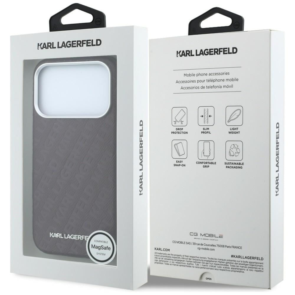 Калъф MagSafe за Apple iPhone 18 Pro / 17 Pro, Karl Lagerfeld, Лого от зърнест метал, Бордо