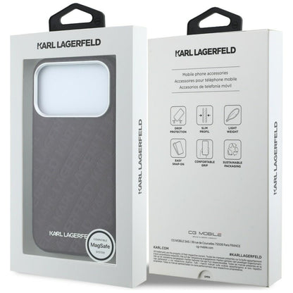 Калъф MagSafe за Apple iPhone 18 Pro / 17 Pro, Karl Lagerfeld, Лого от зърнест метал, Бордо