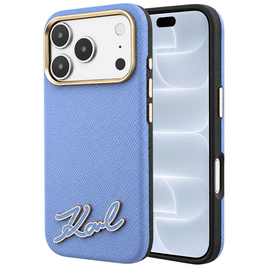 Калъф MagSafe за Apple iPhone 18 Pro / 17 Pro, Karl Lagerfeld, Лого от зърнеста смола, Син