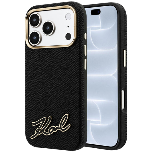 Калъф MagSafe за Apple iPhone 18 Pro / 17 Pro, Karl Lagerfeld, Гранулиран смолист знак лого, Черен