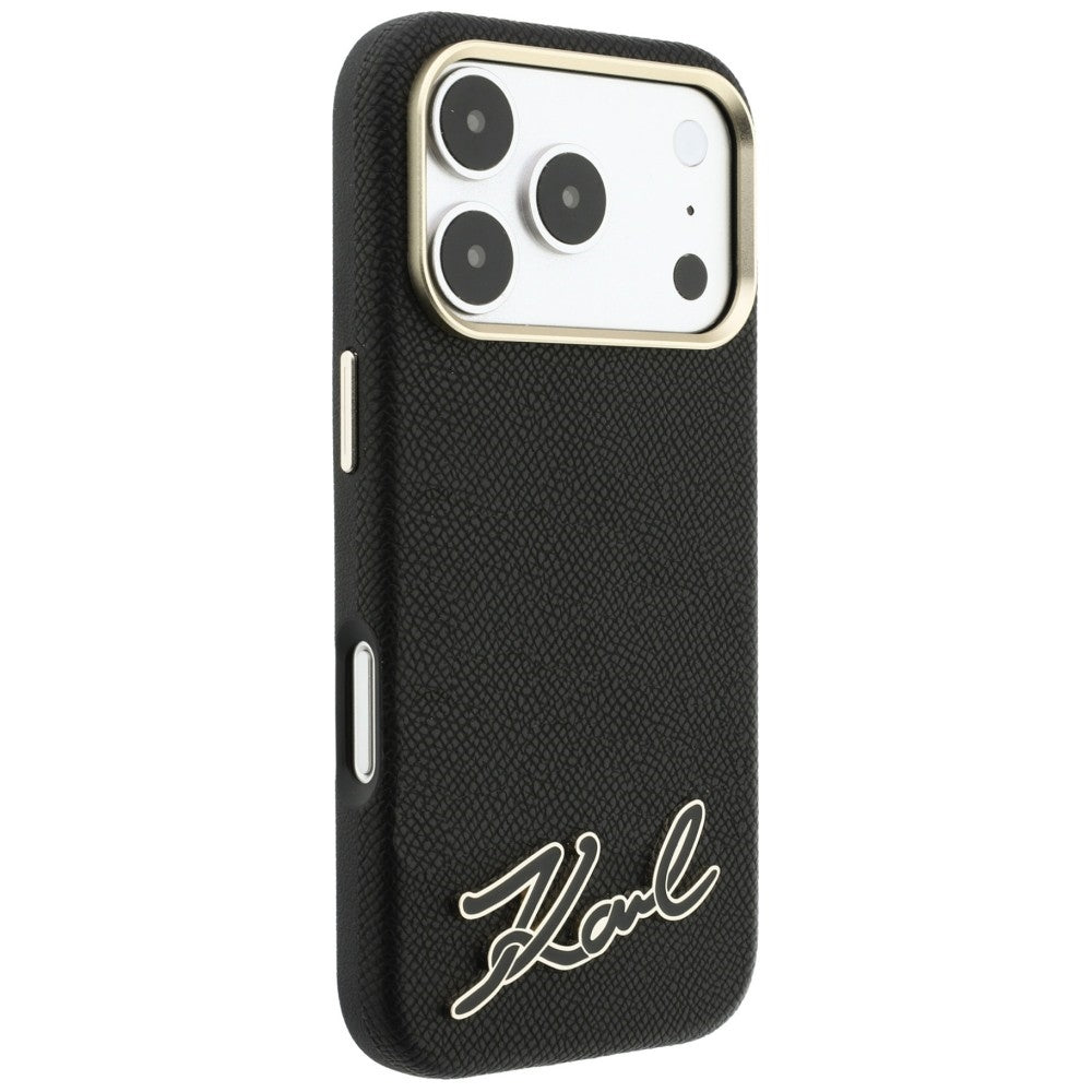 MagSafe Case for Apple iPhone 18 Pro / 17 Pro, Karl Lagerfeld, Grained Resin Sign Logo, Black