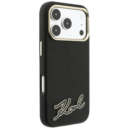 MagSafe Case for Apple iPhone 18 Pro / 17 Pro, Karl Lagerfeld, Grained Resin Sign Logo, Black