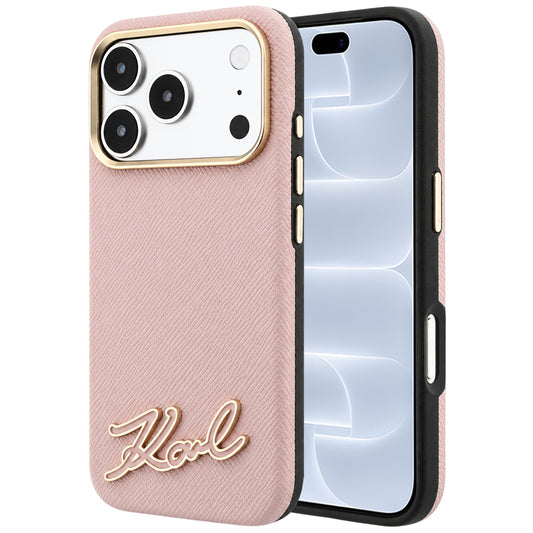 Калъф MagSafe за Apple iPhone 18 Pro / 17 Pro, Karl Lagerfeld, с релефно лого от смола, розов