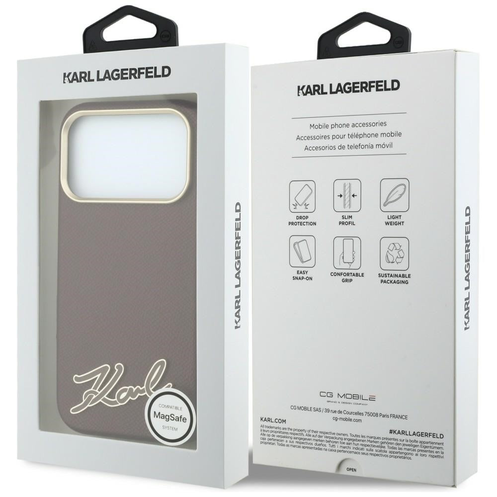MagSafe Case for Apple iPhone 18 Pro / 17 Pro, Karl Lagerfeld, Grained Resin Sign Logo, Burgundy