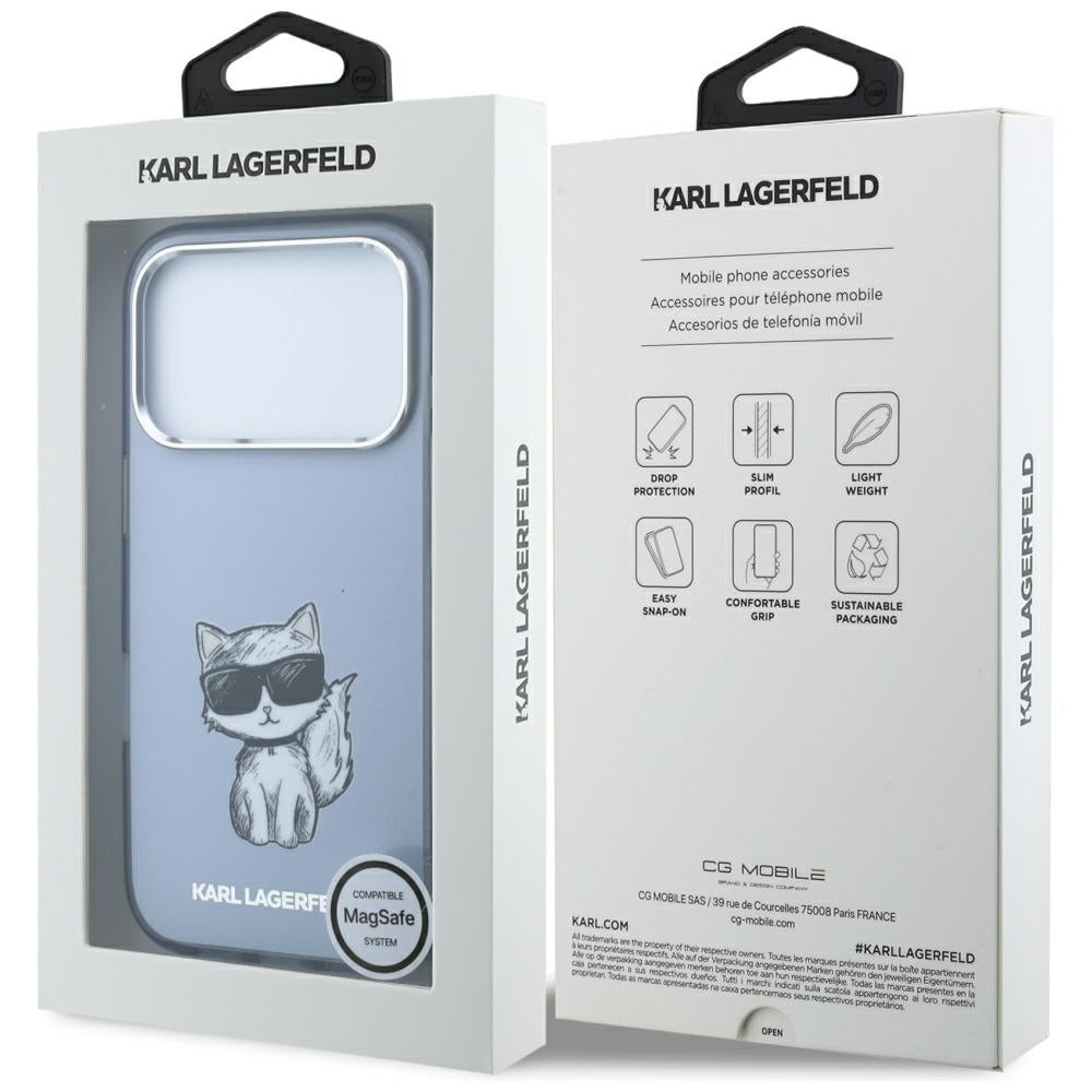 Калъф MagSafe за Apple iPhone 18 Pro / 17 Pro, Karl Lagerfeld, IML Choupette Body Sketch Print, Син