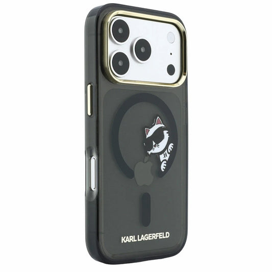 Калъф MagSafe за Apple iPhone 18 Pro / 17 Pro, Karl Lagerfeld, IML Peekaboo Print и метална рамка, черен