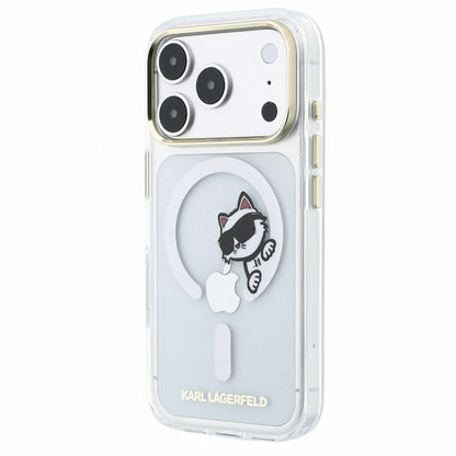 Калъф MagSafe за Apple iPhone 18 Pro / 17 Pro, Karl Lagerfeld, IML Peekaboo Print и метална рамка, прозрачен