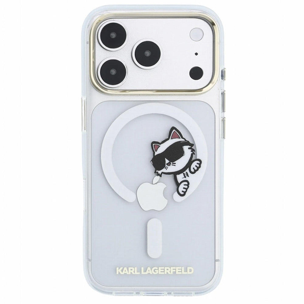 Калъф MagSafe за Apple iPhone 18 Pro / 17 Pro, Karl Lagerfeld, IML Peekaboo Print и метална рамка, прозрачен
