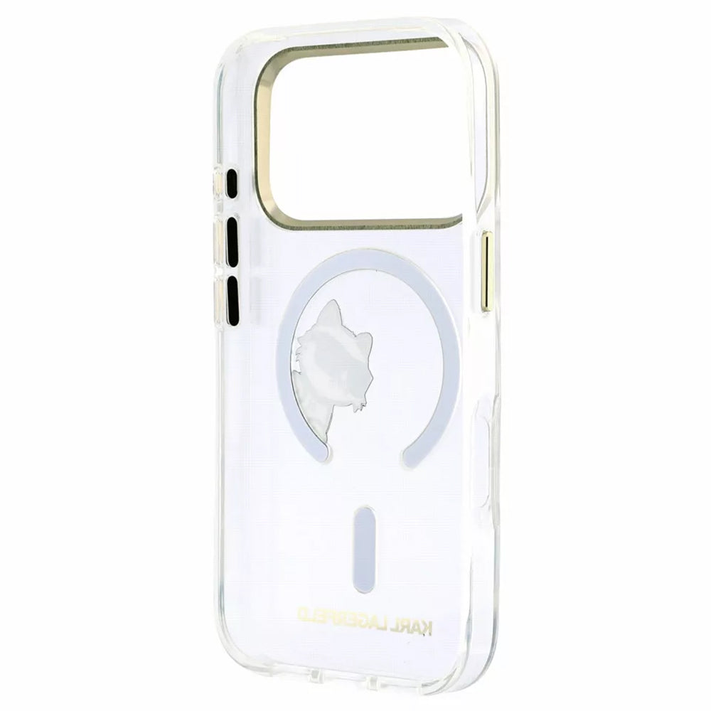 Калъф MagSafe за Apple iPhone 18 Pro / 17 Pro, Karl Lagerfeld, IML Peekaboo Print и метална рамка, прозрачен