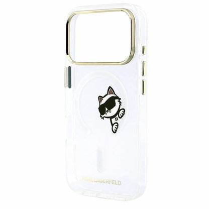 Калъф MagSafe за Apple iPhone 18 Pro / 17 Pro, Karl Lagerfeld, IML Peekaboo Print и метална рамка, прозрачен