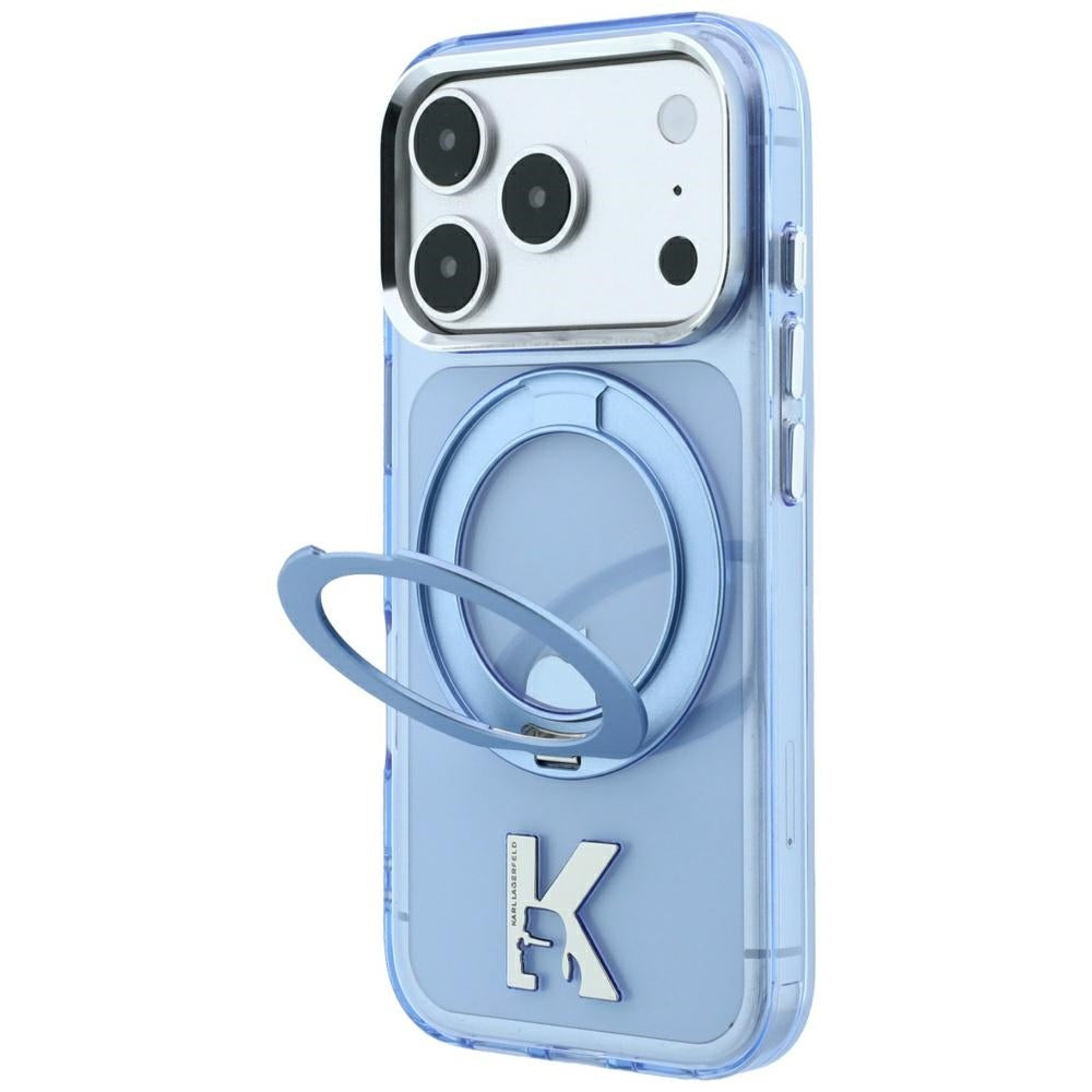 Калъф MagSafe за Apple iPhone 18 Pro / 17 Pro, Karl Lagerfeld, IML Ring Stand Kameo Metal, Син