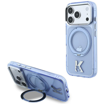 Калъф MagSafe за Apple iPhone 18 Pro / 17 Pro, Karl Lagerfeld, IML Ring Stand Kameo Metal, Син
