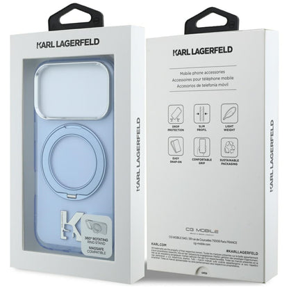 Калъф MagSafe за Apple iPhone 18 Pro / 17 Pro, Karl Lagerfeld, IML Ring Stand Kameo Metal, Син