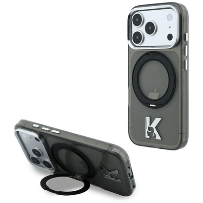 Калъф MagSafe за Apple iPhone 18 Pro / 17 Pro, Karl Lagerfeld, IML Ring Stand Kameo Metal, Черен