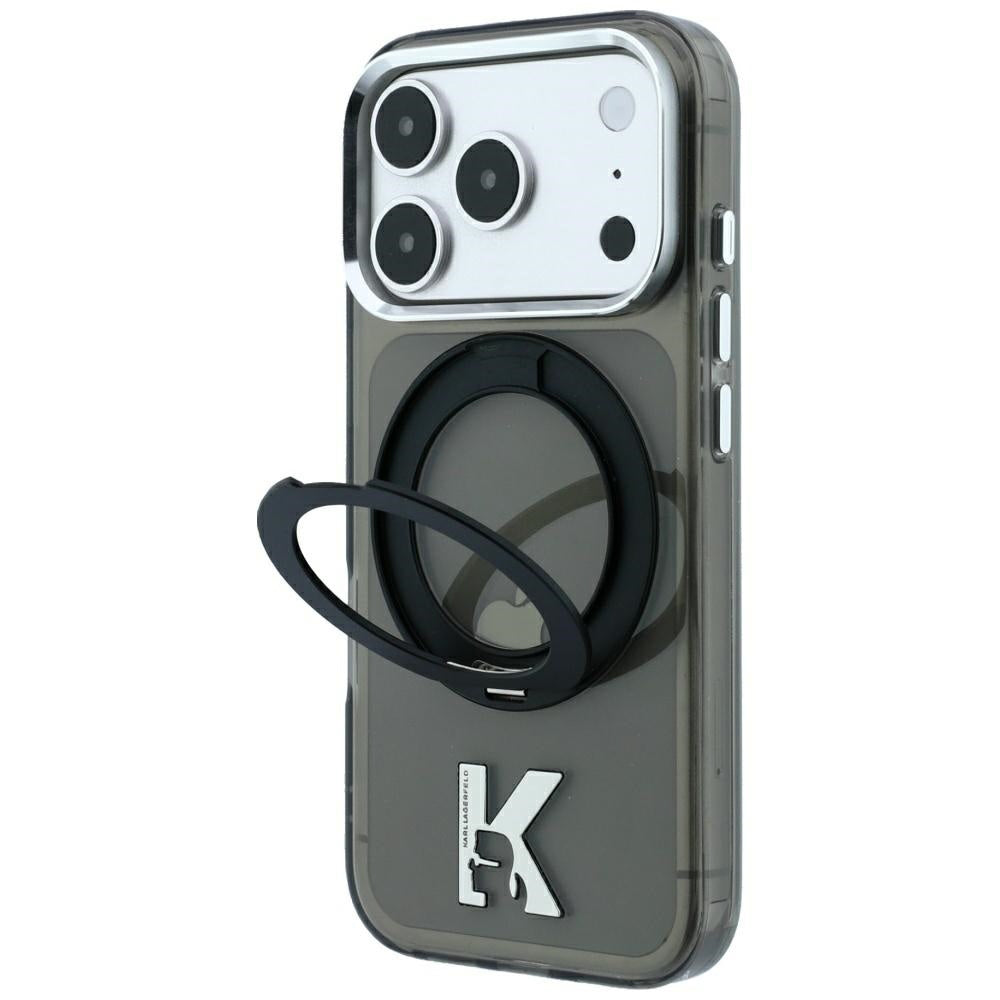 Калъф MagSafe за Apple iPhone 18 Pro / 17 Pro, Karl Lagerfeld, IML Ring Stand Kameo Metal, Черен