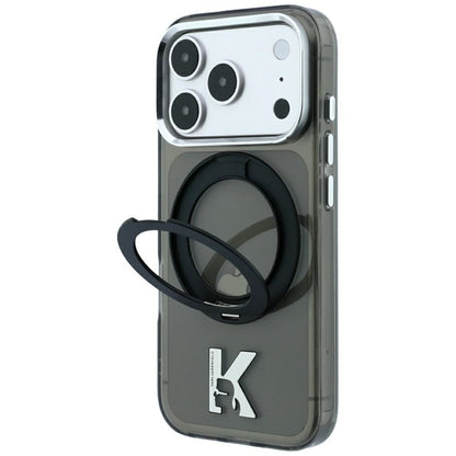 Калъф MagSafe за Apple iPhone 18 Pro / 17 Pro, Karl Lagerfeld, IML Ring Stand Kameo Metal, Черен