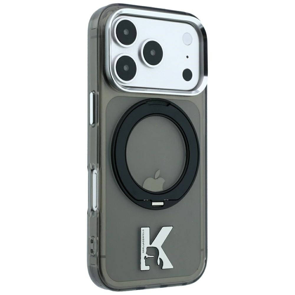 Калъф MagSafe за Apple iPhone 18 Pro / 17 Pro, Karl Lagerfeld, IML Ring Stand Kameo Metal, Черен