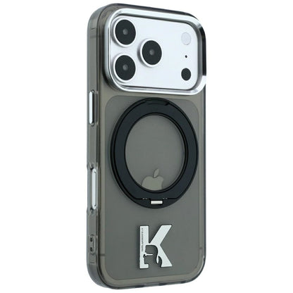 Калъф MagSafe за Apple iPhone 18 Pro / 17 Pro, Karl Lagerfeld, IML Ring Stand Kameo Metal, Черен