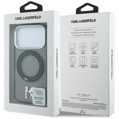 Калъф MagSafe за Apple iPhone 18 Pro / 17 Pro, Karl Lagerfeld, IML Ring Stand Kameo Metal, Черен